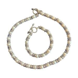 Ralph Lauren Sterling Silver Faux Pearl Necklace Bracelet Set RL 925